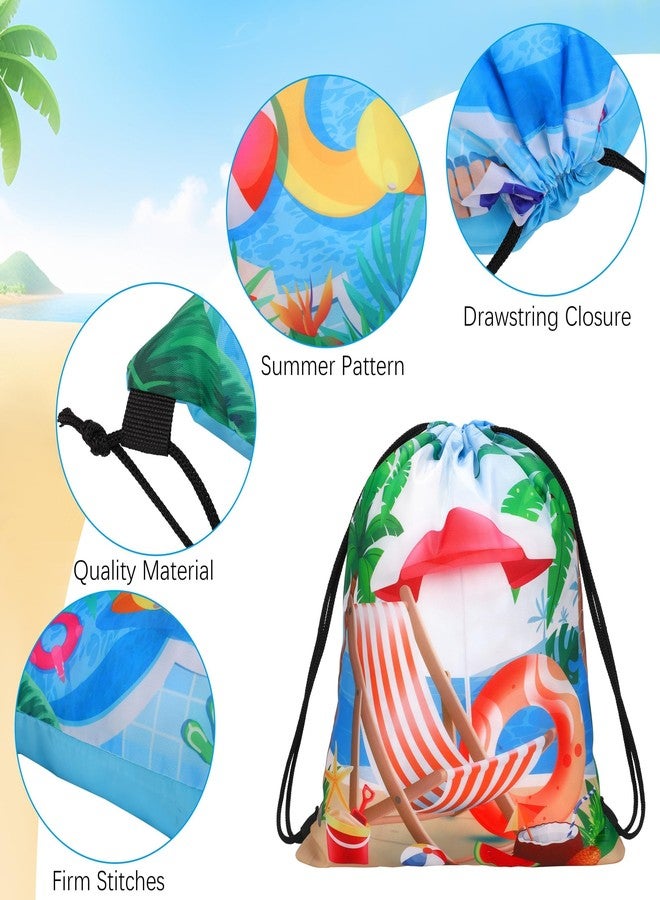 MIMIND 24 Pcs Summer Pool Drawstring Bags Beach Drawstring Backpack Party Favor Bags Goodie Backpack Bag for Hawaiian Party - Image 3